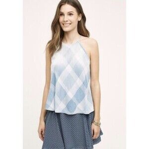 CLOTH & STONE SIZE MEDIUM PETITE CHECKERED SKY GAUZE TANK TOP